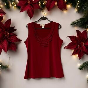 Vintage Suzie Burgundy Ruffle Neck Tank Top